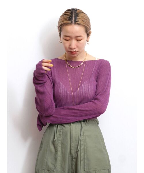 Ungrid（アングリッド）の「シアーロングスリーブニット（ニット/セーター・レディース・アイボリー/パープル/ブラック・FREE）」の5枚目の写真