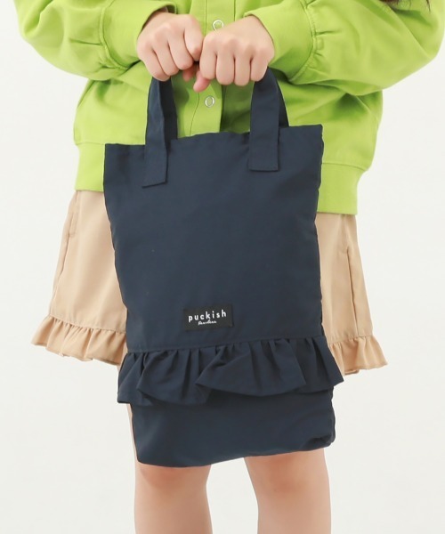 devirock(デビロック)の「フリルシューズバッグ(トートバッグ・キッズ・ネイビー/グレー系その他/スモークピンク・ONE SIZE)」の2枚目の写真