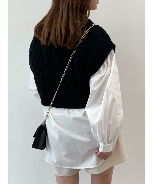 SLURR（スラ―）の「【セット】ケーブルベスト+ブラウスチュニック（ベスト・レディース・ブラック/アイボリー/モカ/ライトベージュ・FREE）」の8枚目の写真