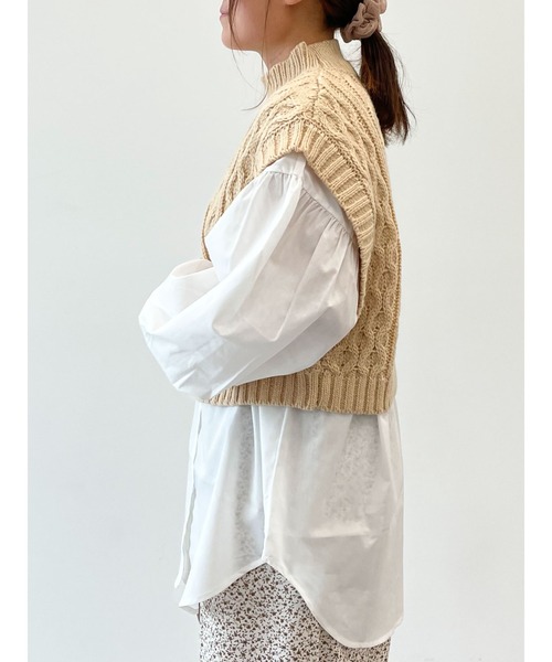 SLURR（スラ―）の「【セット】ケーブルベスト+ブラウスチュニック（ベスト・レディース・ブラック/アイボリー/モカ/ライトベージュ・FREE）」の14枚目の写真