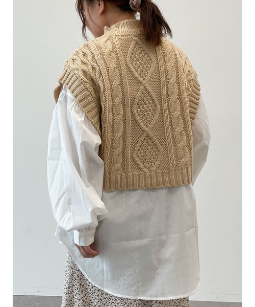 SLURR（スラ―）の「【セット】ケーブルベスト+ブラウスチュニック（ベスト・レディース・ブラック/アイボリー/モカ/ライトベージュ・FREE）」の15枚目の写真
