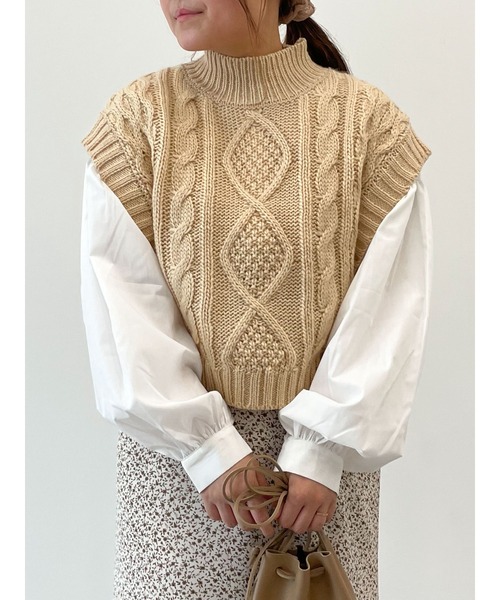 SLURR（スラ―）の「【セット】ケーブルベスト+ブラウスチュニック（ベスト・レディース・ブラック/アイボリー/モカ/ライトベージュ・FREE）」の20枚目の写真