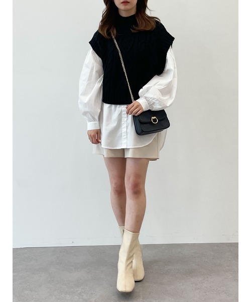 SLURR（スラ―）の「【セット】ケーブルベスト+ブラウスチュニック（ベスト・レディース・ブラック/アイボリー/モカ/ライトベージュ・FREE）」の21枚目の写真