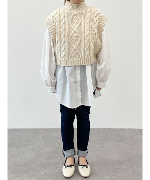 SLURR（スラ―）の「【セット】ケーブルベスト+ブラウスチュニック（ベスト・レディース・ブラック/アイボリー/モカ/ライトベージュ・FREE）」の22枚目の写真