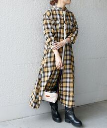 【SHIPS any別注】Lee:〈ウォッシャブル〉バンドカラー チェック シャツ ワンピース2◇