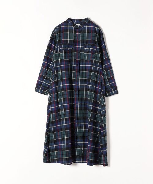 Lee(リー)の「【SHIPS any別注】Lee:〈ウォッシャブル〉バンドカラー チェック シャツ ワンピース2◇(シャツワンピース・レディース・ベージュ/ネイビー・ONE SIZE)」の4枚目の写真