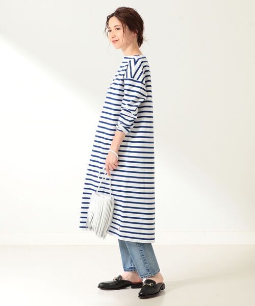 Demi-Luxe BEAMS(デミルクス ビームス)の「Traditional Weatherwear / ボーダー ワンピース(ワンピース・レディース・ライトブルー/ブラック・ONE SIZE)」の8枚目の写真