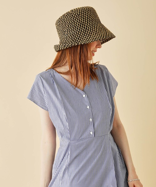 MADEMOISELLE ROPE'(マドモアゼル ロペ)の「【WEB限定】<無地/ストライプ>フレンチスリーブシャツワンピース(ワンピース・レディース・ブラック/ブルー・38)」の13枚目の写真