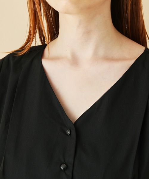 MADEMOISELLE ROPE'(マドモアゼル ロペ)の「【WEB限定】<無地/ストライプ>フレンチスリーブシャツワンピース(ワンピース・レディース・ブラック/ブルー・38)」の7枚目の写真