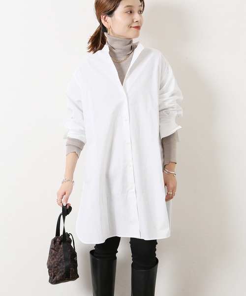 JOURNAL STANDARD（ジャーナルスタンダード）の「バンドカラーチュニックシャツ◆（シャツ/ブラウス・レディース・グレー/ホワイト/ブラウン・FREE）」の2枚目の写真