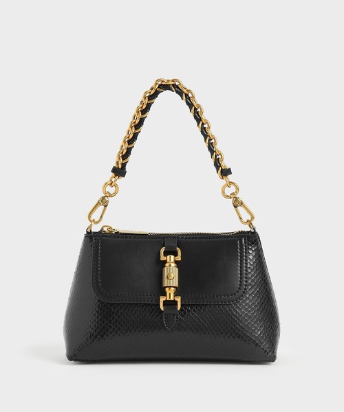 CHARLES & KEITH(チャールズ & キース)の「チェーンハンドルバッグ / Chain Handle Bag(ハンドバッグ・レディース・ブラック/ダークグリーン/クリーム/マスタード・S)」の1枚目の写真