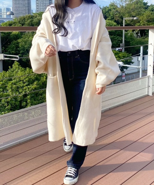 INTER FACTORY（インターファクトリー）の「WEARISTA haru - ルーズニットカーディガン 　made in INTER FACTORY（カーディガン/ボレロ・レディース・ベージュ/オフホワイト・FREE）」の2枚目の写真