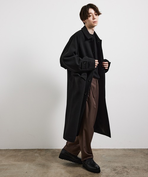 JUNRED（ジュンレッド）の「ドルマンバルカラーオーバーコート（ステンカラーコート・メンズ・ブラック/オフホワイト/ベージュ系その他・L/M/S）」の4枚目の写真