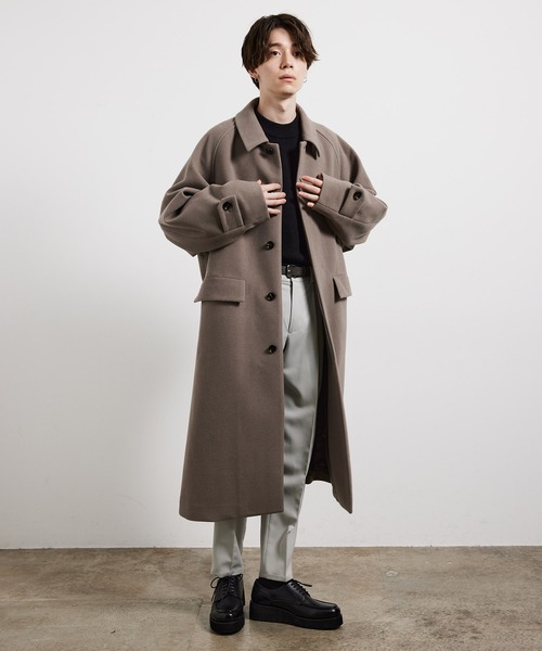 JUNRED（ジュンレッド）の「ドルマンバルカラーオーバーコート（ステンカラーコート・メンズ・ブラック/オフホワイト/ベージュ系その他・L/M/S）」の10枚目の写真