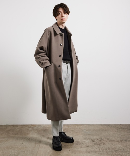 JUNRED（ジュンレッド）の「ドルマンバルカラーオーバーコート（ステンカラーコート・メンズ・ブラック/オフホワイト/ベージュ系その他・L/M/S）」の6枚目の写真