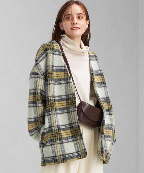 green label relaxing（グリーンレーベルリラクシング）の「スライバー チェック カーディガン（カーディガン/ボレロ・レディース・ブラック/イエロー・FREE）」の4枚目の写真