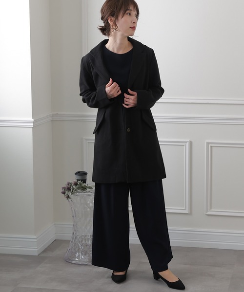 ElegChic（エレグシック）の「ミディアムチェスターコート（チェスターコート・レディース・ブラック/ライトグレー/ダークグレー/ネイビー/キャメル・M/L）」の2枚目の写真