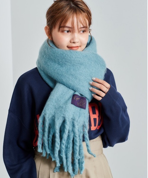 cepo（セポ）の「ボリュームフリンジストール（マフラー・レディース・ベージュ/グレー/オフホワイト/ブルー・FREE）」の4枚目の写真