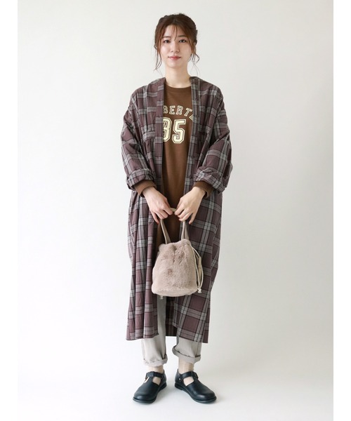 Samansa Mos2（サマンサ モスモス）の「スタンドネック羽織りワンピース（ワンピース・レディース・ブラウン/グレー/ベージュ/ブラック・ﾌﾘ-）」の3枚目の写真