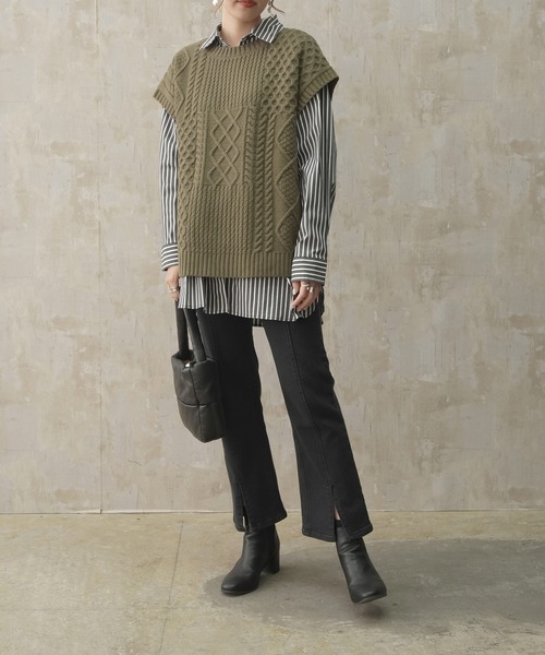 Lull（ルル）の「【Lull / ルル】ストライプオーバーシャツ（シャツ/ブラウス・レディース・ブラック/ホワイト・ONESIZE）」の9枚目の写真