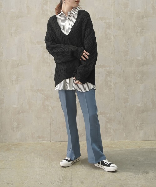 Lull（ルル）の「【Lull / ルル】ストライプオーバーシャツ（シャツ/ブラウス・レディース・ブラック/ホワイト・ONESIZE）」の8枚目の写真