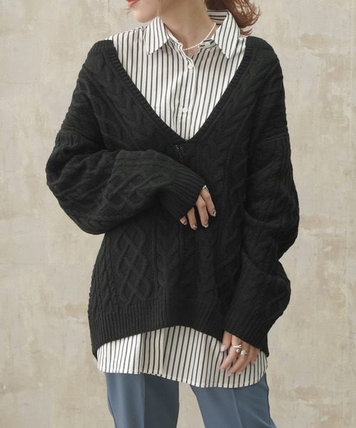 Lull（ルル）の「【Lull / ルル】ストライプオーバーシャツ（シャツ/ブラウス・レディース・ブラック/ホワイト・ONESIZE）」の6枚目の写真