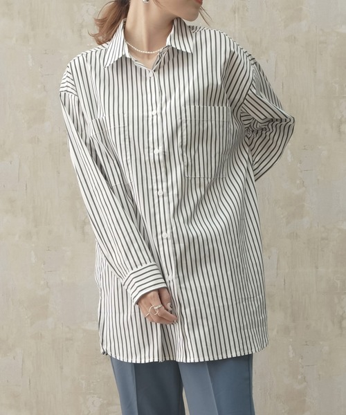 Lull（ルル）の「【Lull / ルル】ストライプオーバーシャツ（シャツ/ブラウス・レディース・ブラック/ホワイト・ONESIZE）」の7枚目の写真