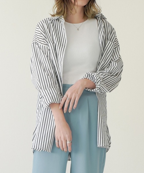 Lull（ルル）の「【Lull / ルル】ストライプオーバーシャツ（シャツ/ブラウス・レディース・ブラック/ホワイト・ONESIZE）」の19枚目の写真