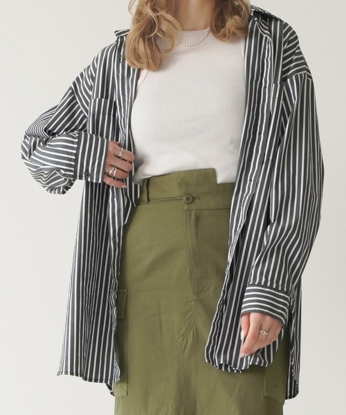 Lull（ルル）の「【Lull / ルル】ストライプオーバーシャツ（シャツ/ブラウス・レディース・ブラック/ホワイト・ONESIZE）」の21枚目の写真