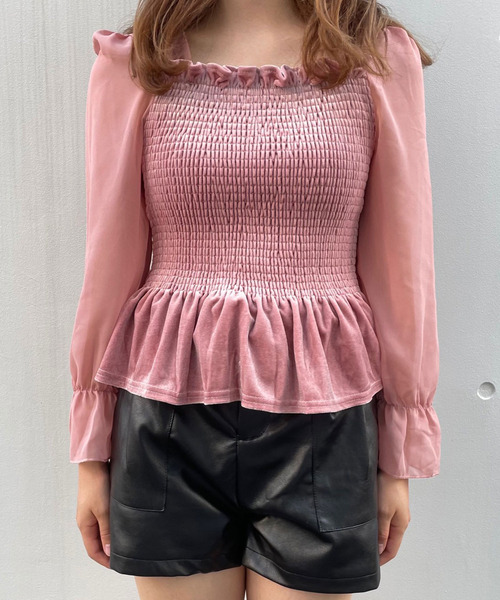Crea titty&Co. PETIT(クレアティティーアンドコープチ)の「【Crea titty&Co.PETIT】ベロアフリルトップス(シャツ/ブラウス・レディース・ピンク/ベージュ/ブラック・FREE)」の8枚目の写真