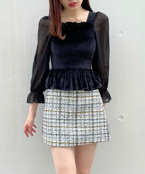 Crea titty&Co. PETIT(クレアティティーアンドコープチ)の「【Crea titty&Co.PETIT】ベロアフリルトップス(シャツ/ブラウス・レディース・ピンク/ベージュ/ブラック・FREE)」の11枚目の写真