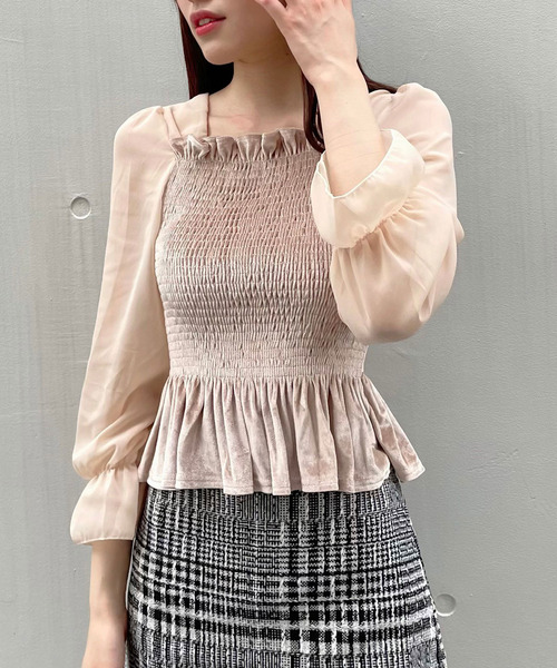 Crea titty&Co. PETIT(クレアティティーアンドコープチ)の「【Crea titty&Co.PETIT】ベロアフリルトップス(シャツ/ブラウス・レディース・ピンク/ベージュ/ブラック・FREE)」の16枚目の写真