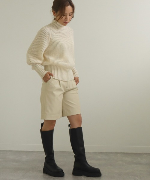 AULI(アウリィ)の「【低身長向けサイズ】片畦ハイネックニットプルオーバー(ニット/セーター・レディース・グレー/オフホワイト・S)」の5枚目の写真