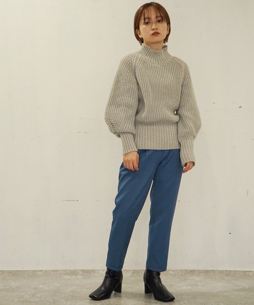 AULI(アウリィ)の「【低身長向けサイズ】片畦ハイネックニットプルオーバー(ニット/セーター・レディース・グレー/オフホワイト・S)」の9枚目の写真