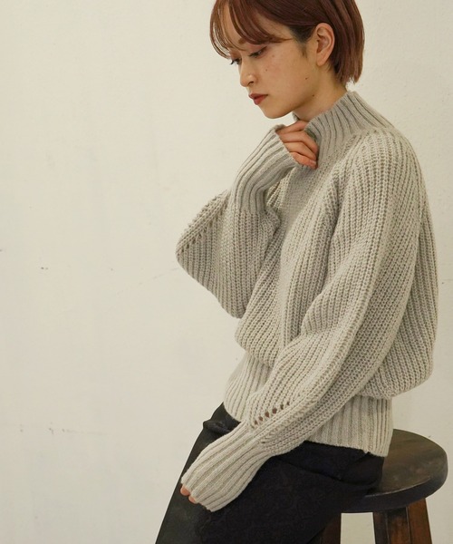 AULI(アウリィ)の「【低身長向けサイズ】片畦ハイネックニットプルオーバー(ニット/セーター・レディース・グレー/オフホワイト・S)」の12枚目の写真