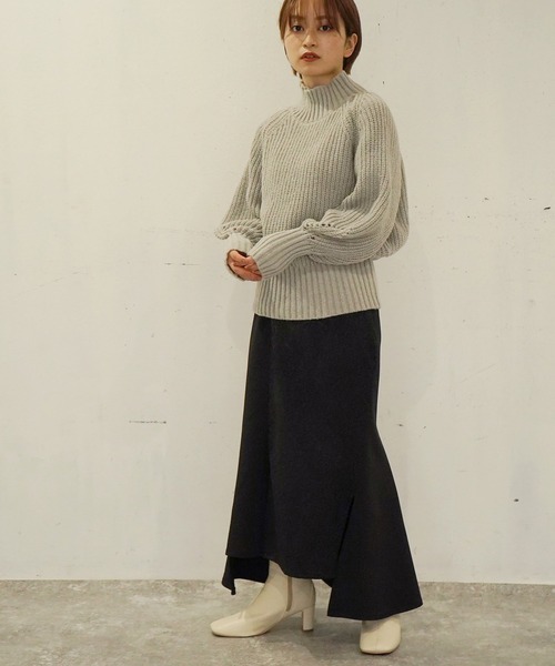 AULI(アウリィ)の「【低身長向けサイズ】片畦ハイネックニットプルオーバー(ニット/セーター・レディース・グレー/オフホワイト・S)」の14枚目の写真