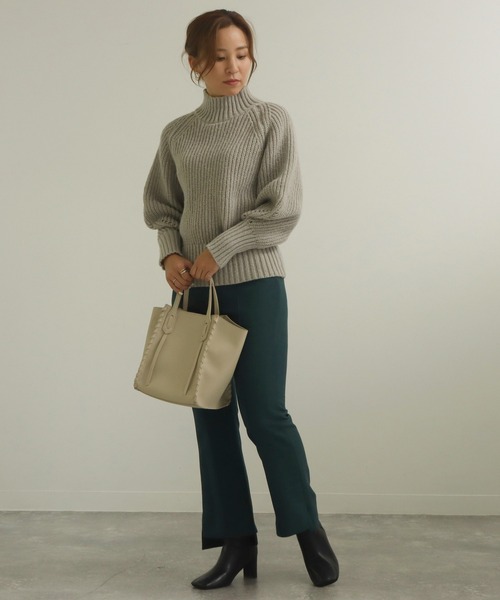 AULI(アウリィ)の「【低身長向けサイズ】片畦ハイネックニットプルオーバー(ニット/セーター・レディース・グレー/オフホワイト・S)」の16枚目の写真