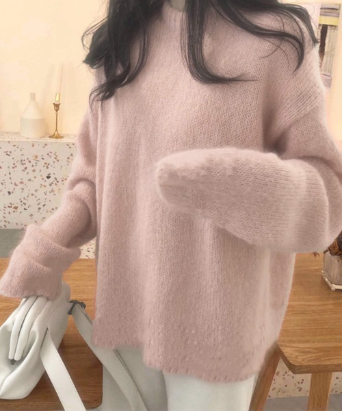 M y u（ミュー）の「クルーネックカラーニットセーター（ニット/セーター・レディース・ピンク/イエロー/アイボリー/グレー/ブラック/ベビーピンク・FREE）」の6枚目の写真