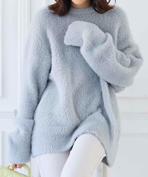 M y u（ミュー）の「クルーネックカラーニットセーター（ニット/セーター・レディース・ピンク/イエロー/アイボリー/グレー/ブラック/ベビーピンク・FREE）」の3枚目の写真