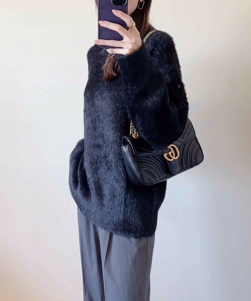 M y u（ミュー）の「クルーネックカラーニットセーター（ニット/セーター・レディース・ピンク/イエロー/アイボリー/グレー/ブラック/ベビーピンク・FREE）」の9枚目の写真