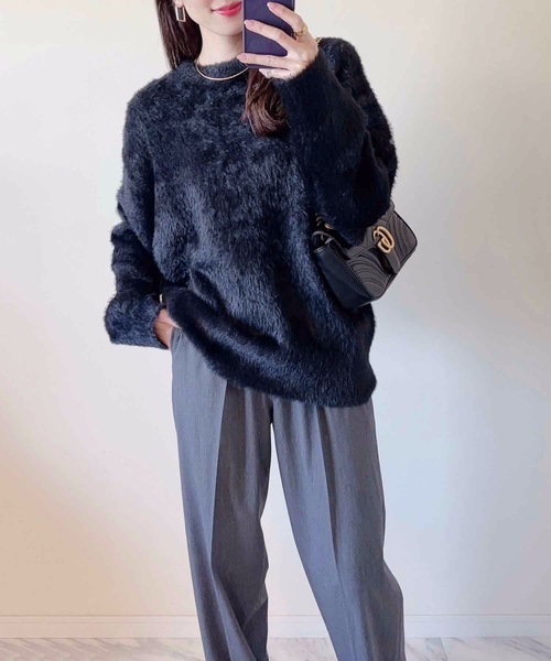 M y u（ミュー）の「クルーネックカラーニットセーター（ニット/セーター・レディース・ピンク/イエロー/アイボリー/グレー/ブラック/ベビーピンク・FREE）」の7枚目の写真