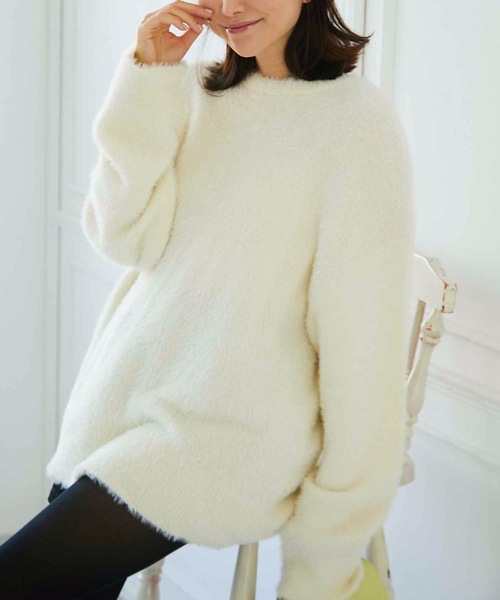 M y u（ミュー）の「クルーネックカラーニットセーター（ニット/セーター・レディース・ピンク/イエロー/アイボリー/グレー/ブラック/ベビーピンク・FREE）」の19枚目の写真