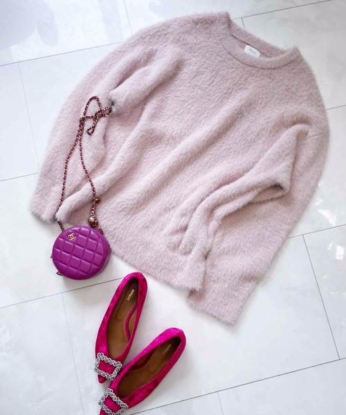 M y u（ミュー）の「クルーネックカラーニットセーター（ニット/セーター・レディース・ピンク/イエロー/アイボリー/グレー/ブラック/ベビーピンク・FREE）」の22枚目の写真