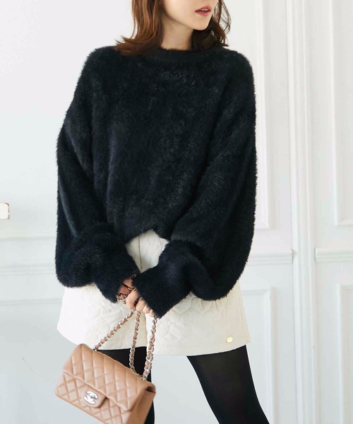 M y u（ミュー）の「クルーネックカラーニットセーター（ニット/セーター・レディース・ピンク/イエロー/アイボリー/グレー/ブラック/ベビーピンク・FREE）」の12枚目の写真