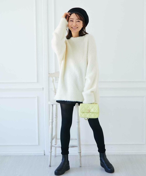 M y u（ミュー）の「クルーネックカラーニットセーター（ニット/セーター・レディース・ピンク/イエロー/アイボリー/グレー/ブラック/ベビーピンク・FREE）」の16枚目の写真