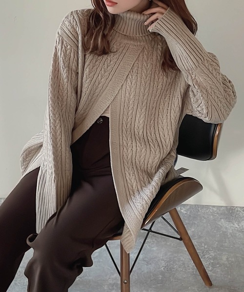 muure（ミュール）の「前スリット入りケーブル編みタートルネックニット（ニット/セーター・レディース・ホワイト/ライトグレー/ブラック/ベージュ・FREE）」の15枚目の写真