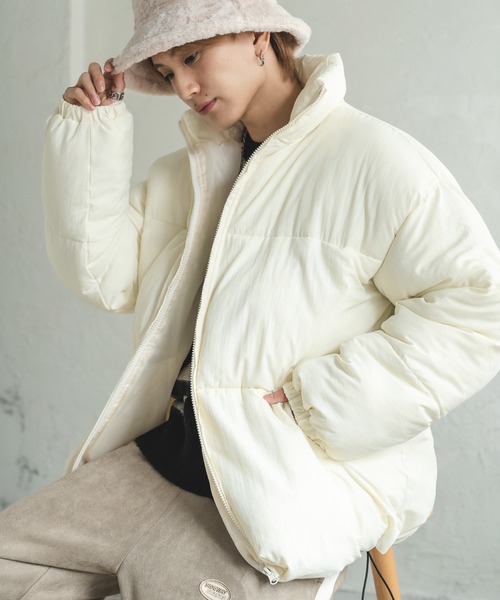 SIDEWAY STANCE（サイドウェイスタンス）の「【SIDEWAY STANCE】スタンド ビッグシルエット ポリダウンジャケット（ダウンジャケット/コート・メンズ・ホワイト/カーキ/ブラック/グレイッシュベージュ/パープル/グレイッシュブルー・MEDIUM/LARGE/X-LARGE/SMALL）」の18枚目の写真