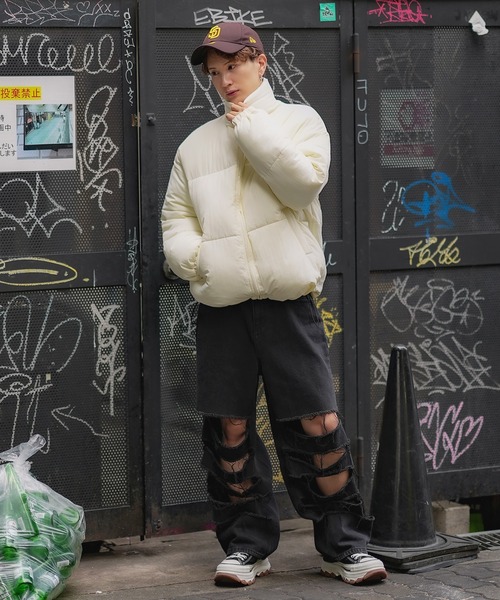 SIDEWAY STANCE（サイドウェイスタンス）の「【SIDEWAY STANCE】スタンド ビッグシルエット ポリダウンジャケット（ダウンジャケット/コート・メンズ・ホワイト/カーキ/ブラック/グレイッシュベージュ/パープル/グレイッシュブルー・MEDIUM/LARGE/X-LARGE/SMALL）」の15枚目の写真