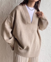 She's Closet | オーバーサイズ深Vネックボリュームスリーブ長袖プルオーバーニット(ニット/セーター)