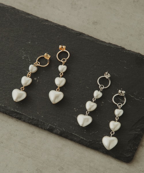 セール】ハートパールロングピアス（ピアス（両耳用））｜COLOR
